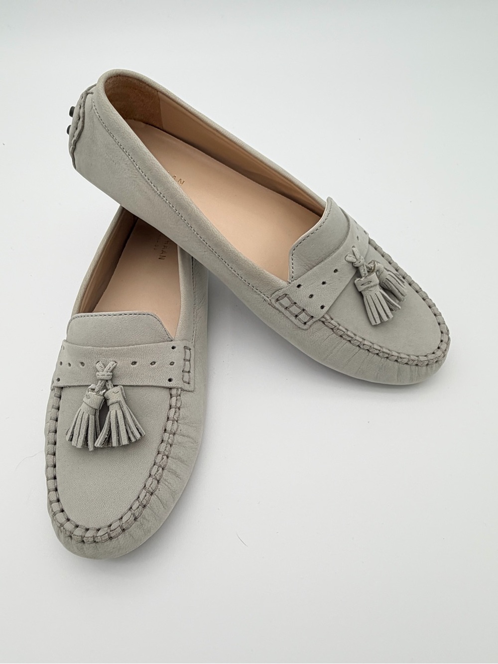 Cole Haan Women's Tassel Loafers Gray Classic Slip-On Moccasins Leather Suede 8